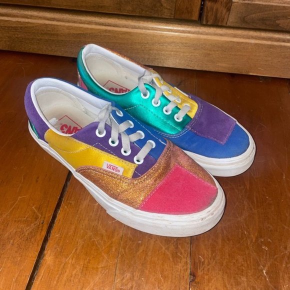 Vans Era Pride Patchwork Glitter Low Top Canvas Leather Sneakers Running Shoes - Picture 2 of 9